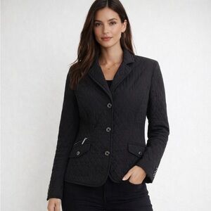 Talbots Women’s Quilted Jacket Solid Color Diamond Pattern Black Career Size 10